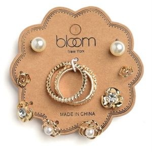 Bloom New York Fashion Costume Earrings with Rings (4 Pairs/2 Rings)